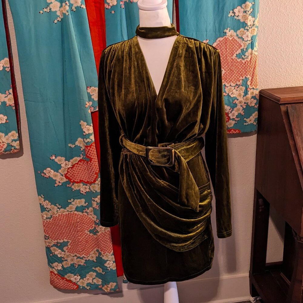 Olive Green Velvet Party Dress